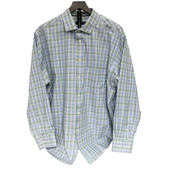 Tommy Hilfiger Men’s 2XL Blue/Green Checked Pattern Classic Button Down Shirt - Picture 2 of 10